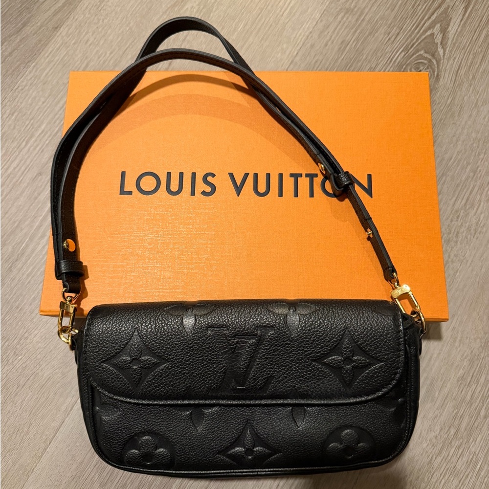 Louis Vuitton Black Embossed Monogram Shoulder Bag with Gold Hardware - Picture 5 of 7